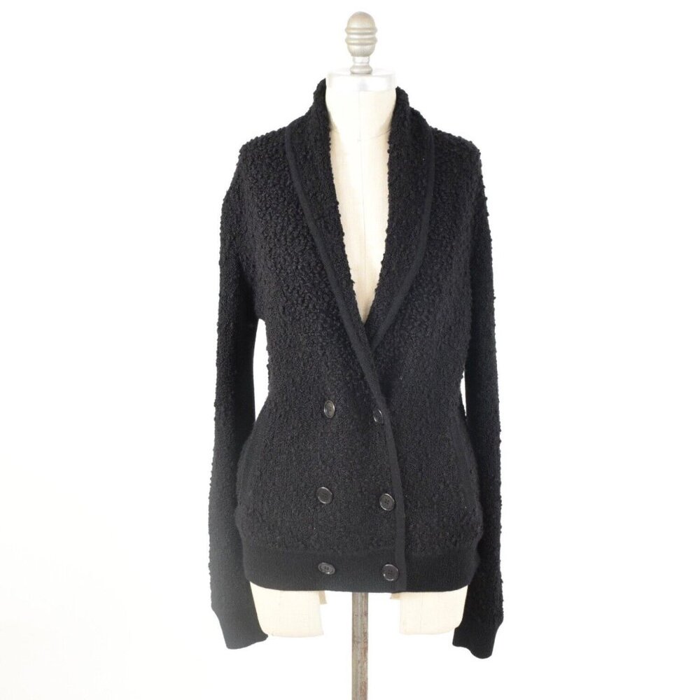 BCBG Max Azria Black Wool Bouclé Yarn Knit Cardigan